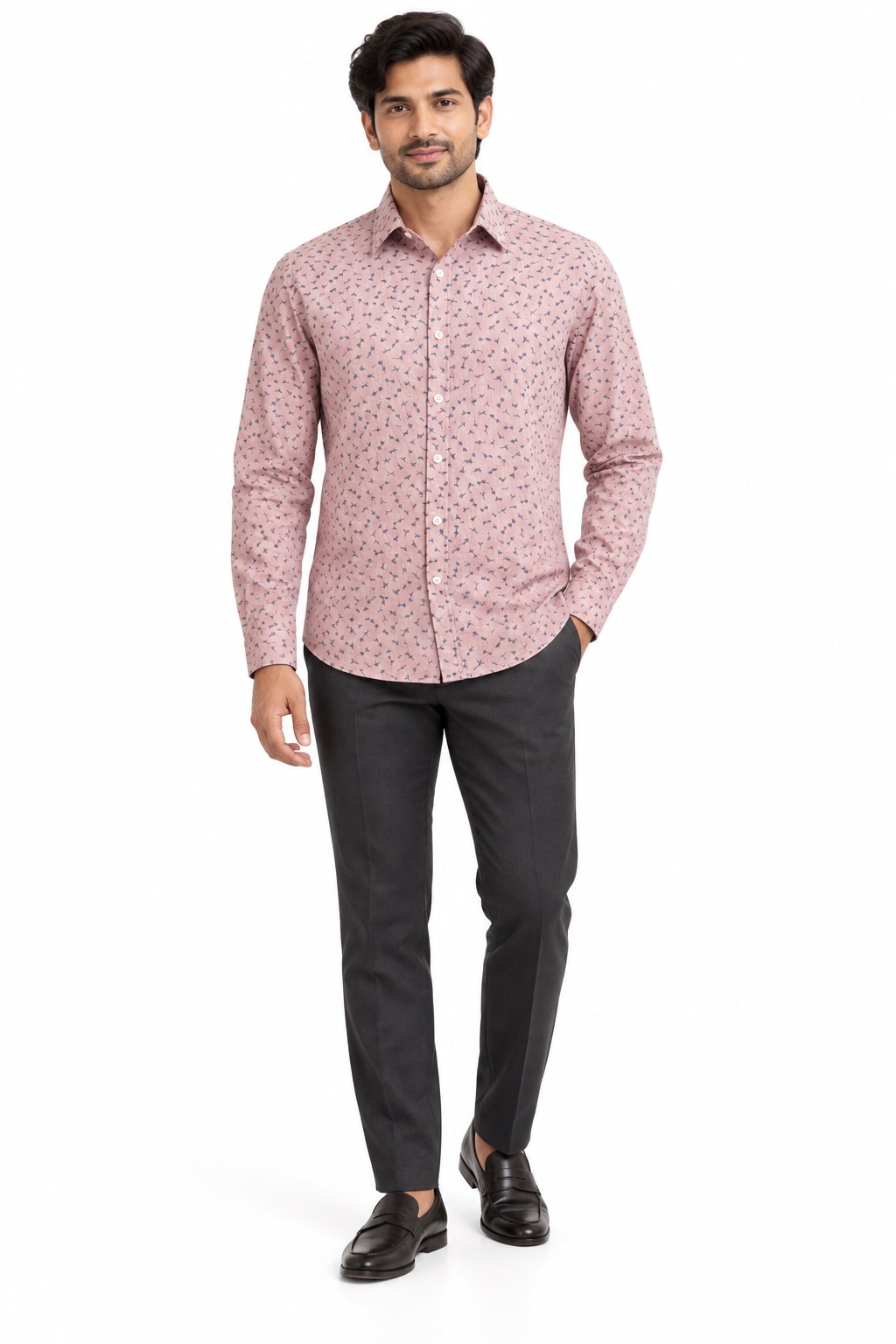 RIVAZ Dusty pink Small Print Men’s Shirt – 49381 – front view