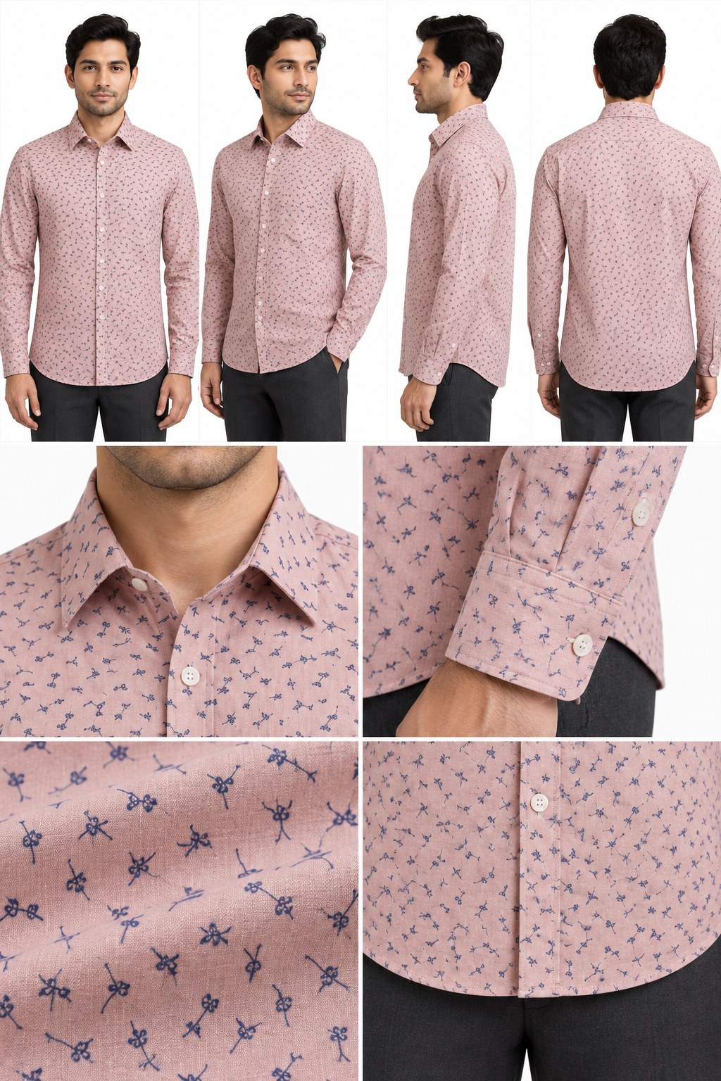 RIVAZ Dusty pink Small Print Men’s Shirt – 49381 – design and garment details
