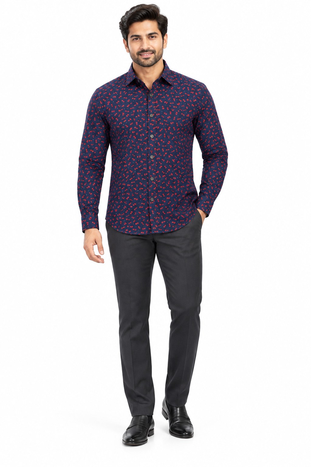 RIVAZ Dark purple Small Print Men’s Shirt – 49610 – front view