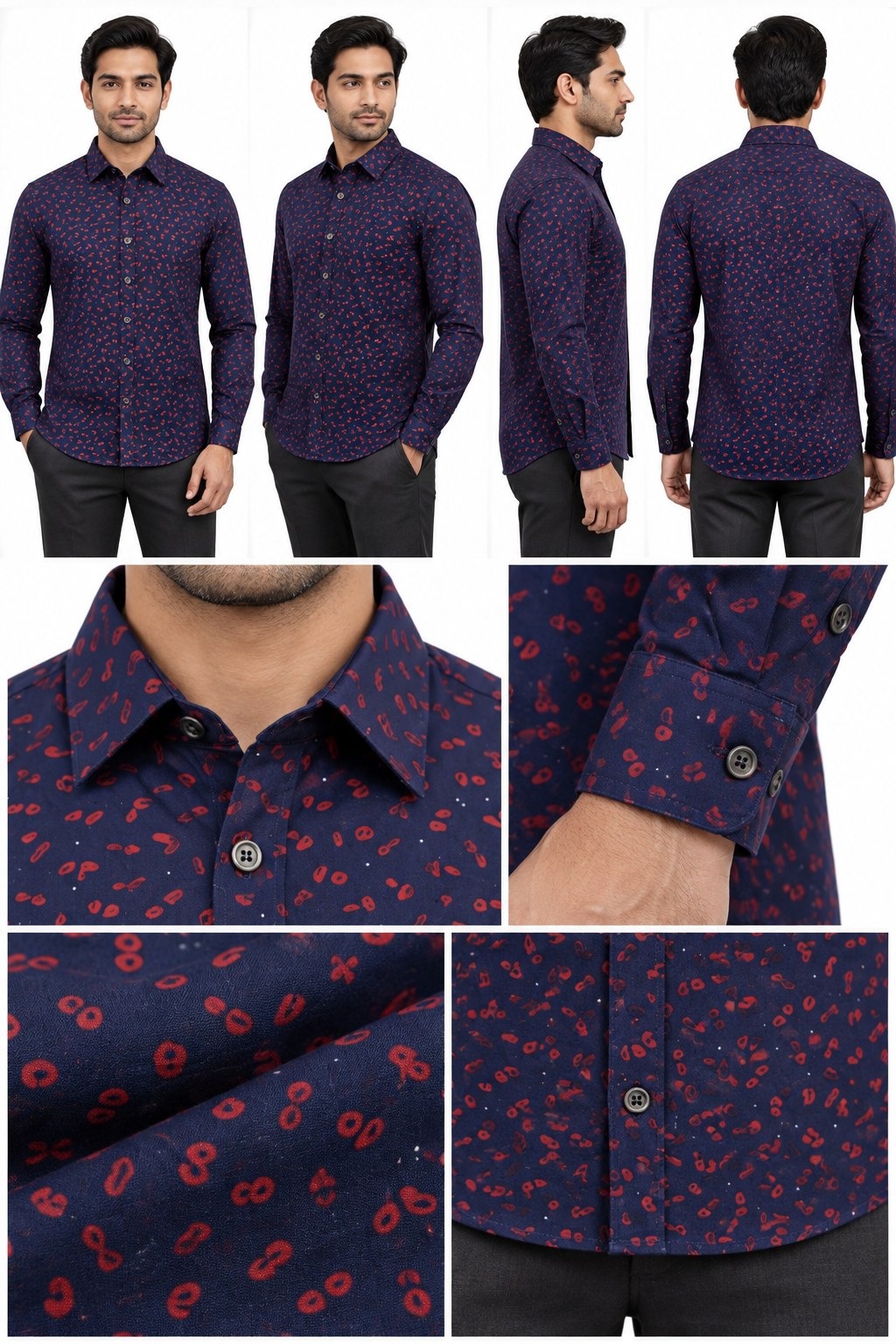 RIVAZ Dark purple Small Print Men’s Shirt – 49610 – design and garment details