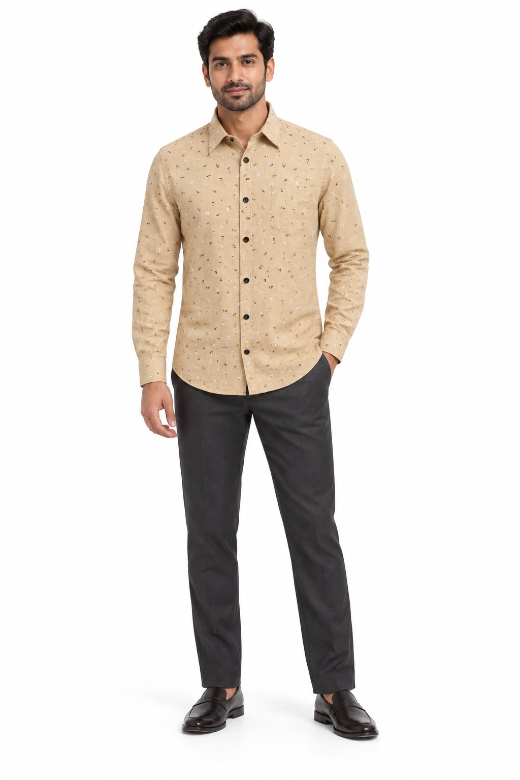 RIVAZ Tan Plain Men’s Shirt – 49638 – front view