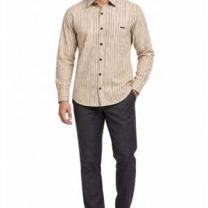 RIVAZ Beige Vertical Stripe Men’s Shirt – 51252 – front view