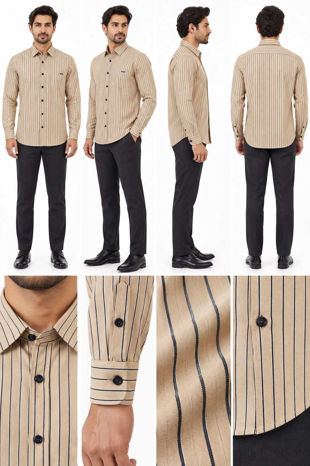 RIVAZ Beige Vertical Stripe Men’s Shirt – 51252 – design and garment details