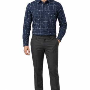 RIVAZ Navy blue Windowpane Check Men’s Shirt – 51560 – front view