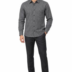 RIVAZ Charcoal grey Subtle Print Men’s Shirt – 51873 – front view
