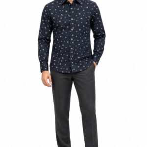RIVAZ Navy blue Small Print Men’s Shirt – 51925 – front view