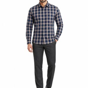 RIVAZ Navy and tan Check Men’s Shirt – 52464 – front view