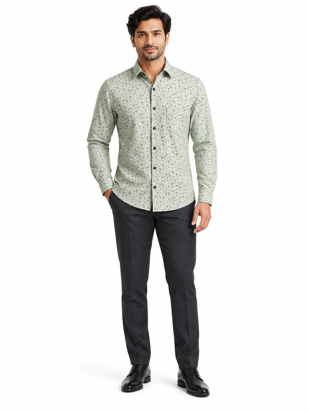RIVAZ Sage green Small Print Men’s Shirt – 53112 – front view