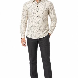 RIVAZ Cream Small Print Men’s Shirt – 53115 – front view