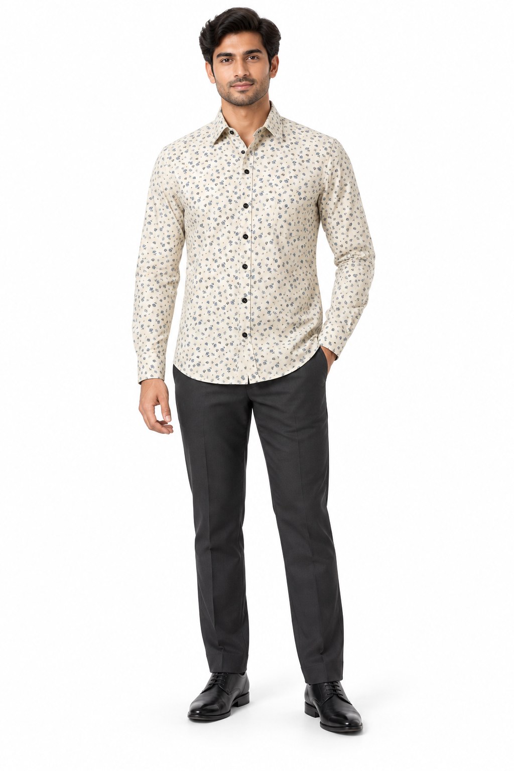 RIVAZ Cream Small Print Men’s Shirt – 53115 – front view