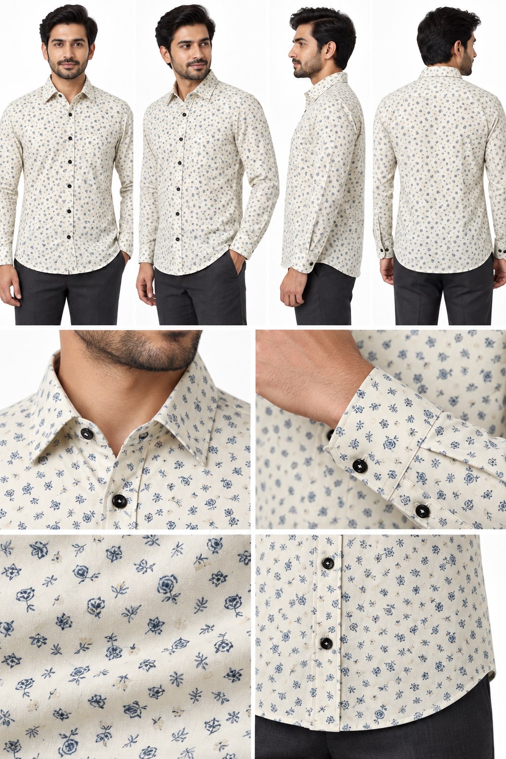 RIVAZ Cream Small Print Men’s Shirt – 53115 – design and garment details