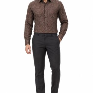 RIVAZ Brown Subtle Print Men’s Shirt – 53163 – front view