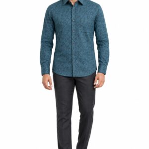 RIVAZ Teal blue Subtle Print Men’s Shirt – 53305 – front view