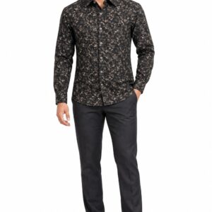 RIVAZ Black Floral Print Men’s Shirt – 53359 – front view