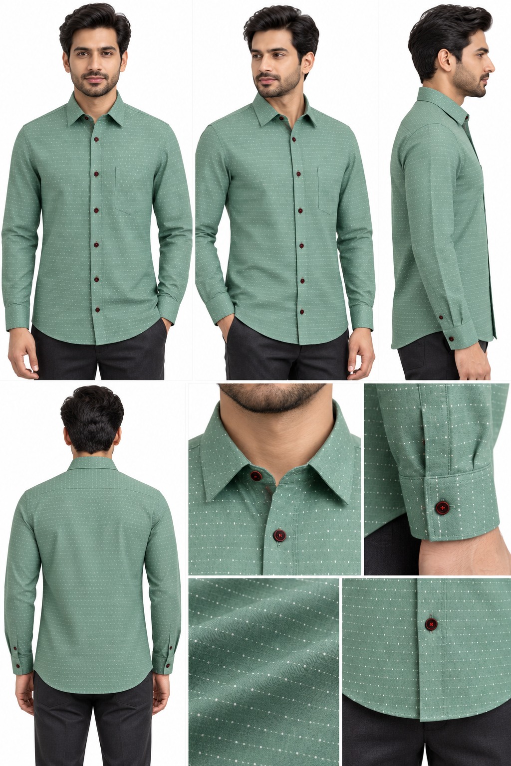 RIVAZ Sage green Plain Men’s Shirt – 53708 – design and garment details