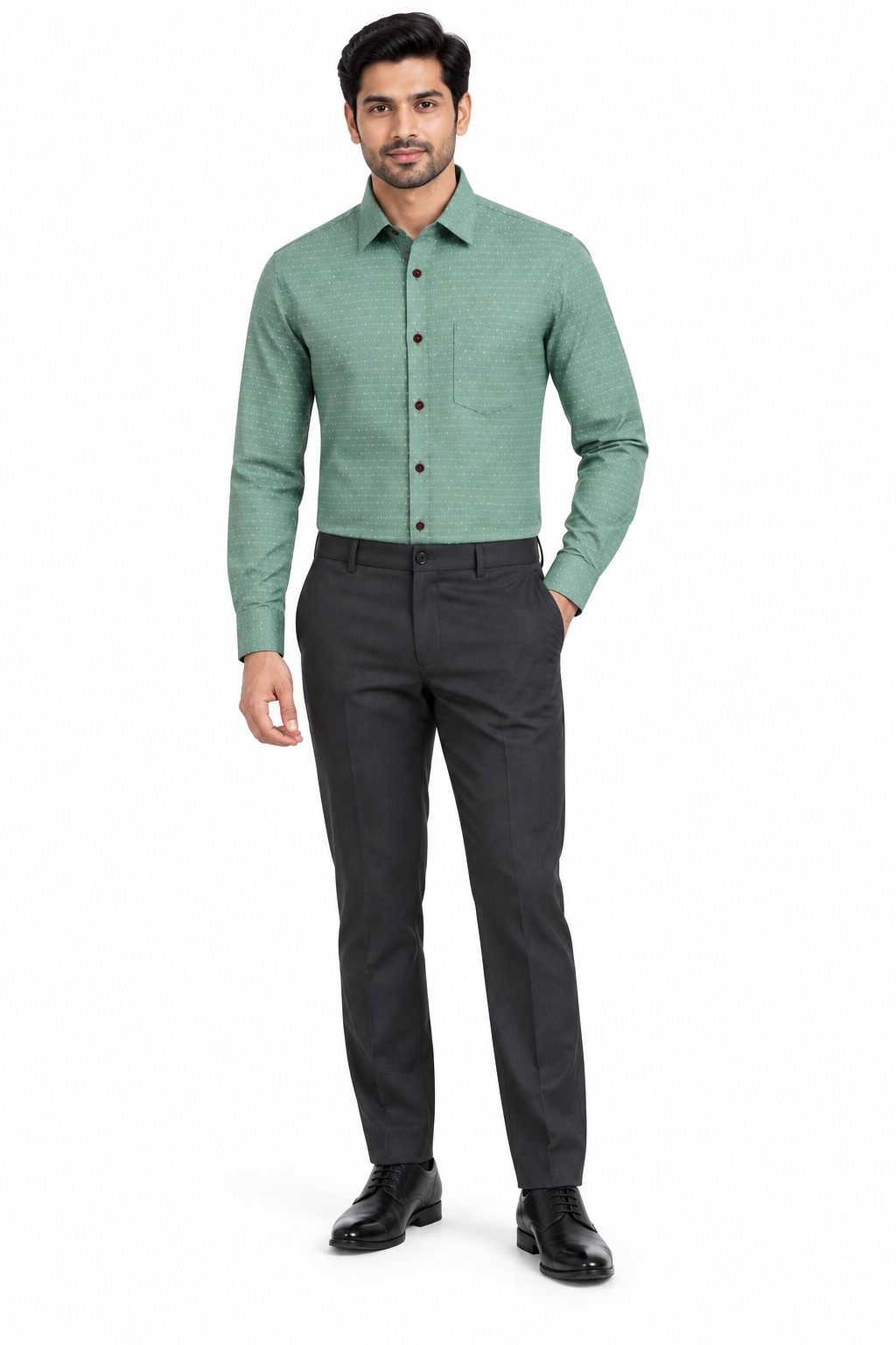 RIVAZ Sage green Plain Men’s Shirt – 53708 – front view