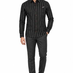 RIVAZ Black Vertical Stripe Men’s Shirt – 54659 – front view