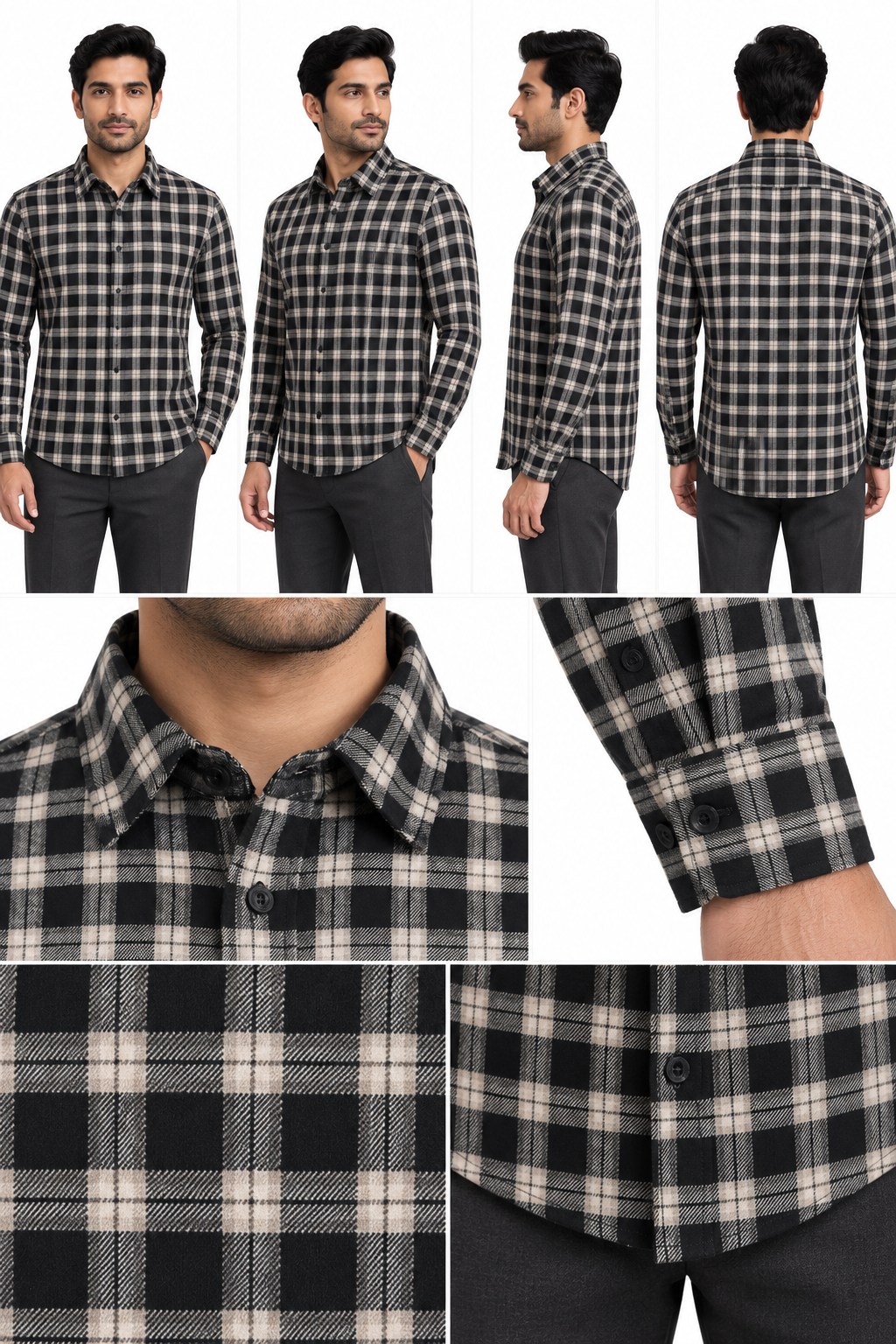 RIVAZ Black and white Check Men’s Shirt – 55292 – design and garment details