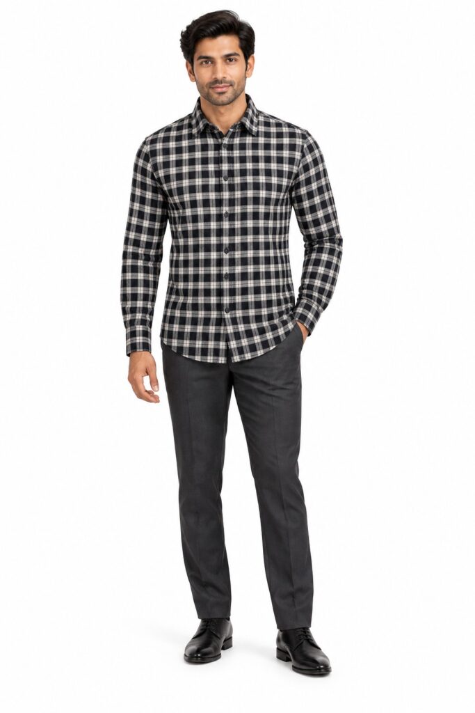 RIVAZ Black and white Check Men’s Shirt – 55292 – front view