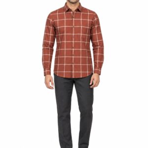 RIVAZ Rust brown Windowpane Check Men’s Shirt – 55355 – front view