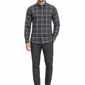 RIVAZ Charcoal grey Windowpane Check Men’s Shirt – 55358 – front view