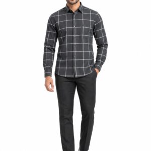 RIVAZ Dark grey Windowpane Check Men’s Shirt – 55369 – front view