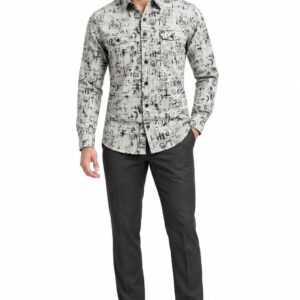 RIVAZ Black and white Abstract Print Men’s Shirt – 55396 – front view