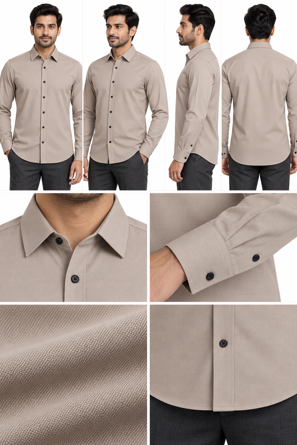 RIVAZ Taupe Plain Men’s Shirt – 55492 – design and garment details