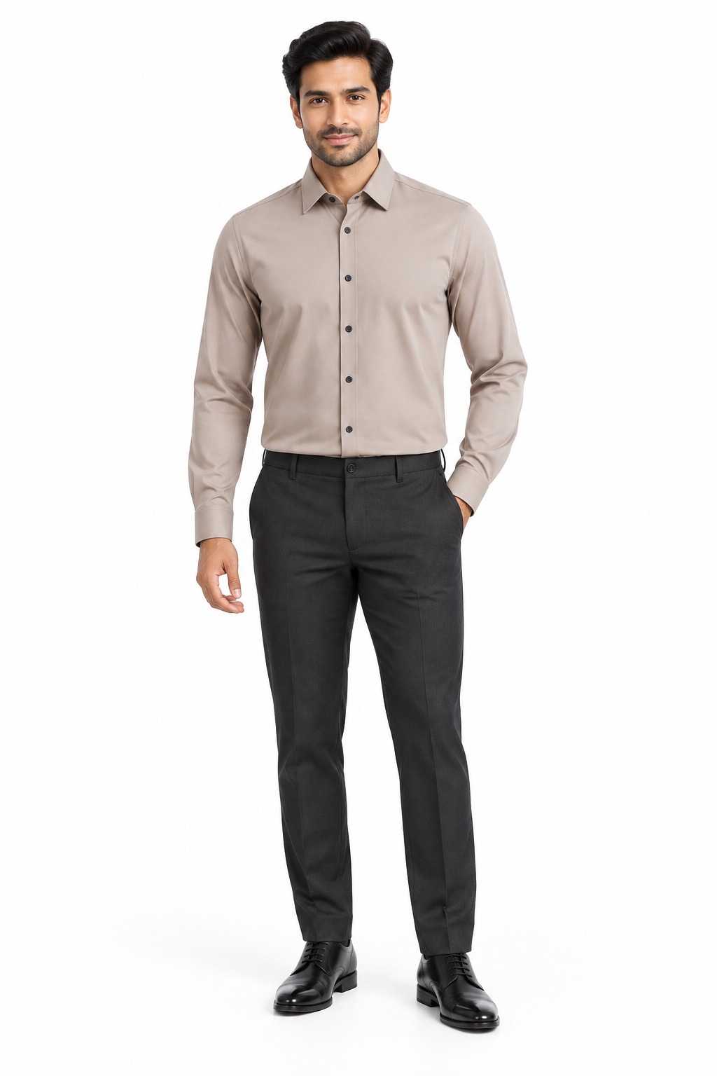 RIVAZ Taupe Plain Men’s Shirt – 55492 – front view