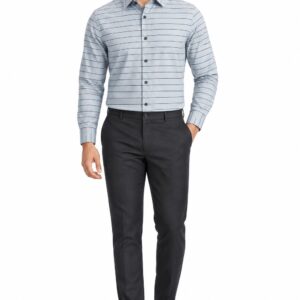 RIVAZ Light grey Horizontal Stripe Men’s Shirt – 55500 – front view