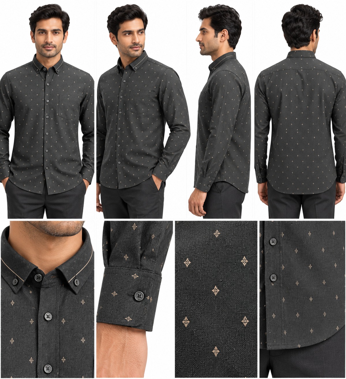 RIVAZ Black Subtle Print Men’s Shirt – 55582 – design and garment details