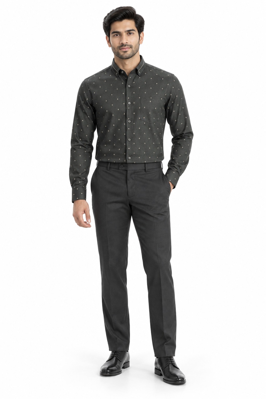 RIVAZ Black Subtle Print Men’s Shirt – 55582 – front view