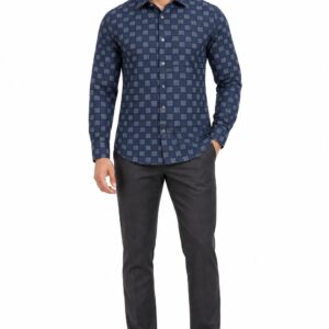 RIVAZ Navy blue Geometric Print Men’s Shirt – 55597 – front view