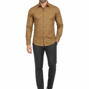 RIVAZ Tan Small Print Men’s Shirt – 55603 – front view
