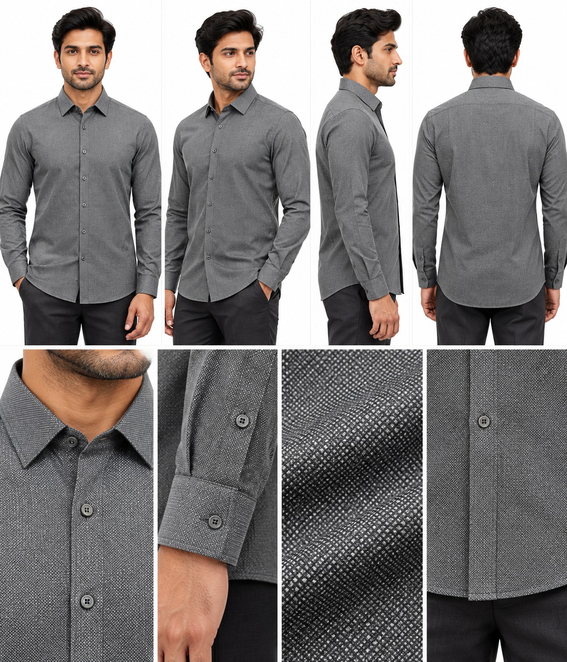 RIVAZ Grey Plain Men’s Shirt – 55625 – design and garment details