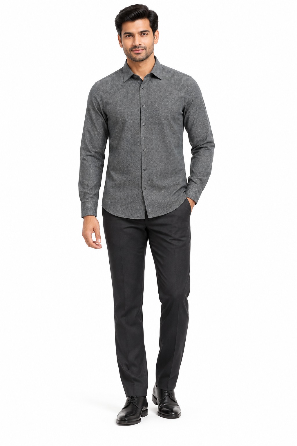 RIVAZ Grey Plain Men’s Shirt – 55625 – front view