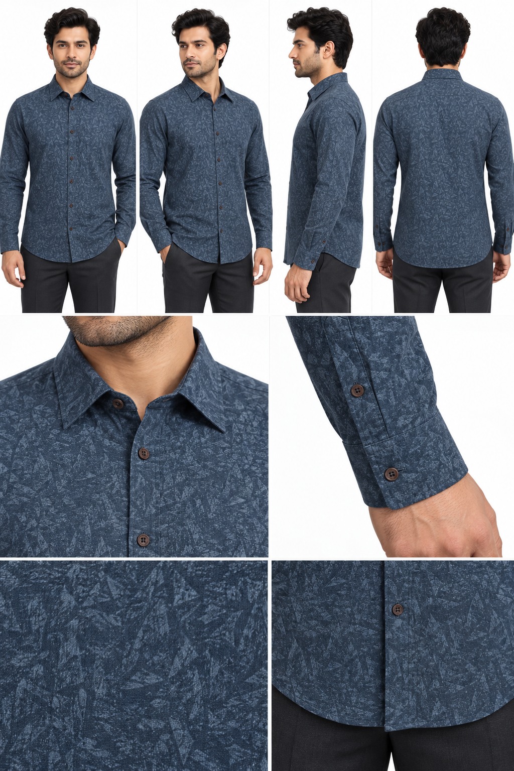 RIVAZ Blue Subtle Print Men’s Shirt – 56632 – design and garment details