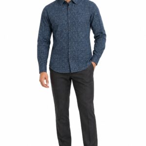 RIVAZ Blue Subtle Print Men’s Shirt – 56632 – front view