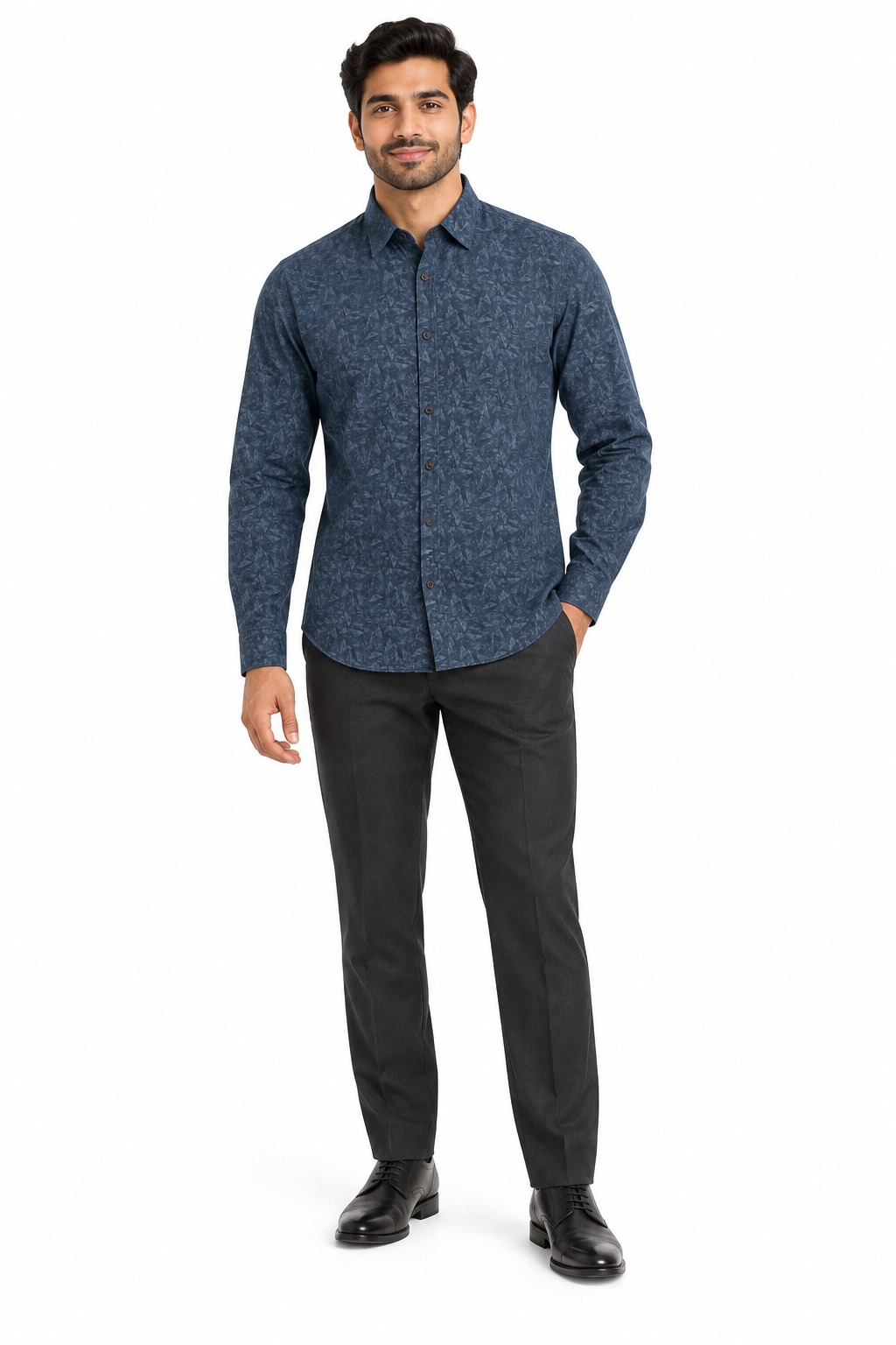 RIVAZ Blue Subtle Print Men’s Shirt – 56632 – front view