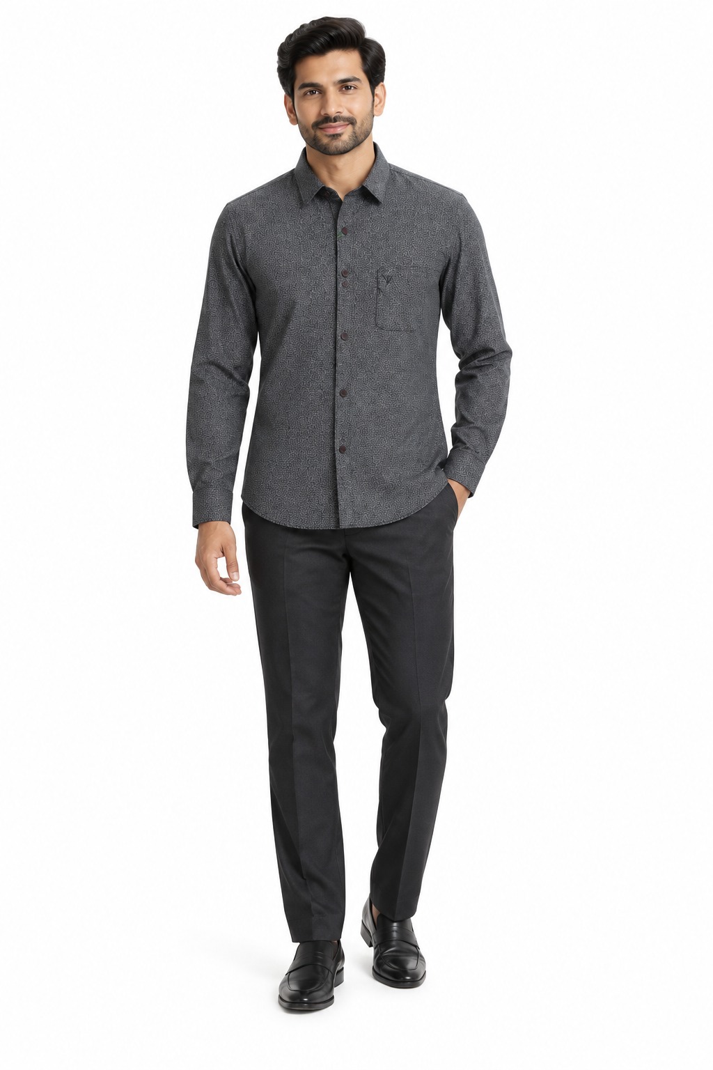 RIVAZ Charcoal grey Subtle Print Men’s Shirt – 56636 – front view