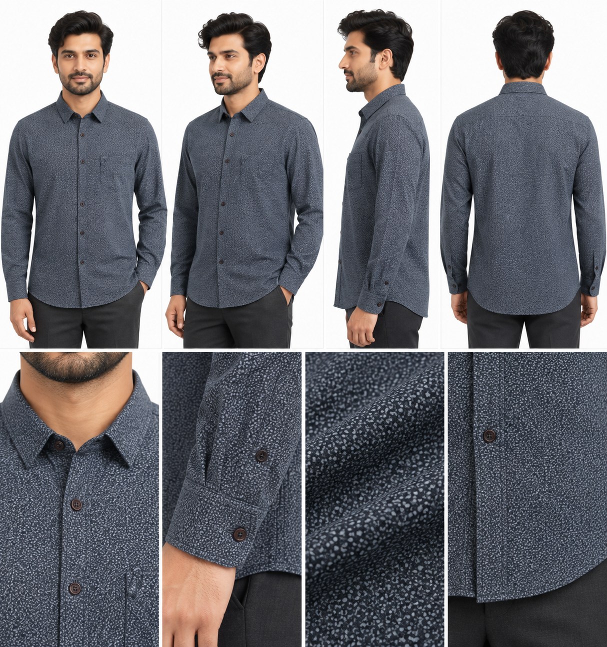 RIVAZ Slate grey Subtle Print Men’s Shirt – 56650 – design and garment details