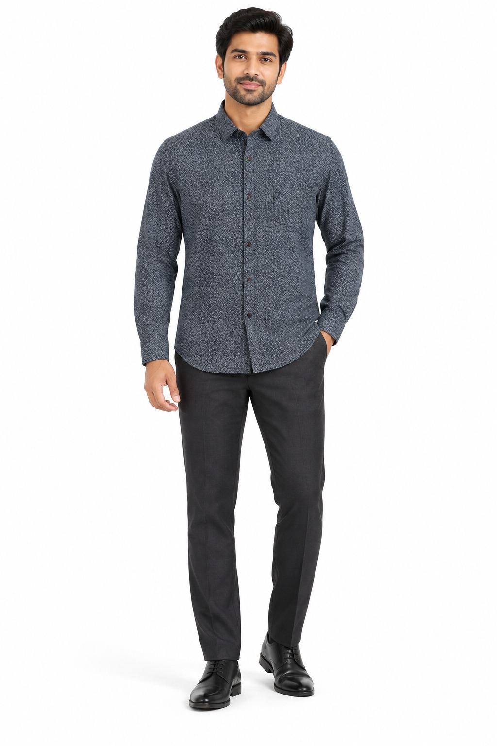RIVAZ Slate grey Subtle Print Men’s Shirt – 56650 – front view