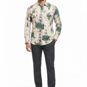 RIVAZ Cream and green Abstract Print Men’s Shirt – 57247-1 – front view