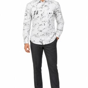 RIVAZ White and grey Abstract Print Men’s Shirt – 57247 – front view