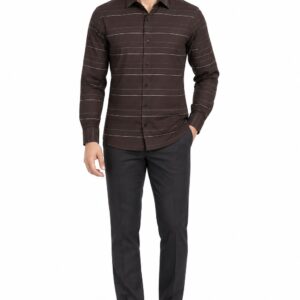 RIVAZ Brown Horizontal Stripe Men’s Shirt – 57309 – front view