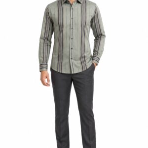 RIVAZ Olive green Vertical Stripe Men’s Shirt – 57317 – front view