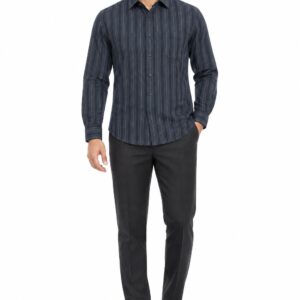 RIVAZ Navy blue Vertical Stripe Men’s Shirt – 57447 – front view