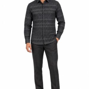 RIVAZ Black Horizontal Pattern Men’s Shirt – 57505 – front view