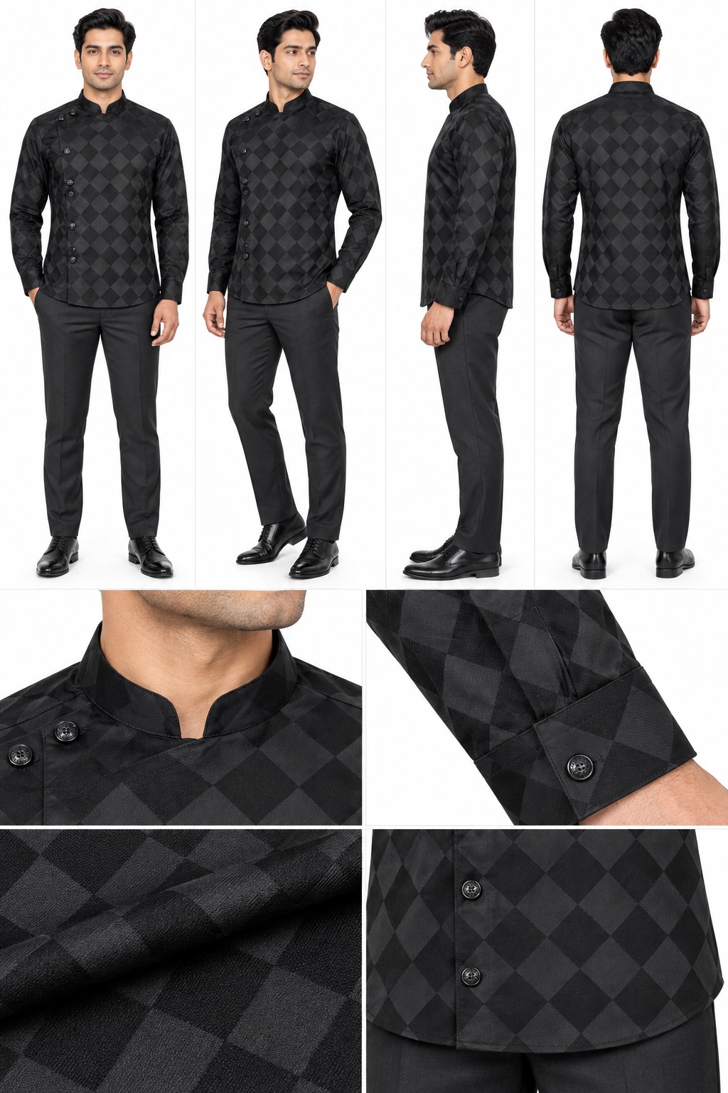 RIVAZ Black Geometric Pattern Men’s Shirt – 57950 – design and garment details