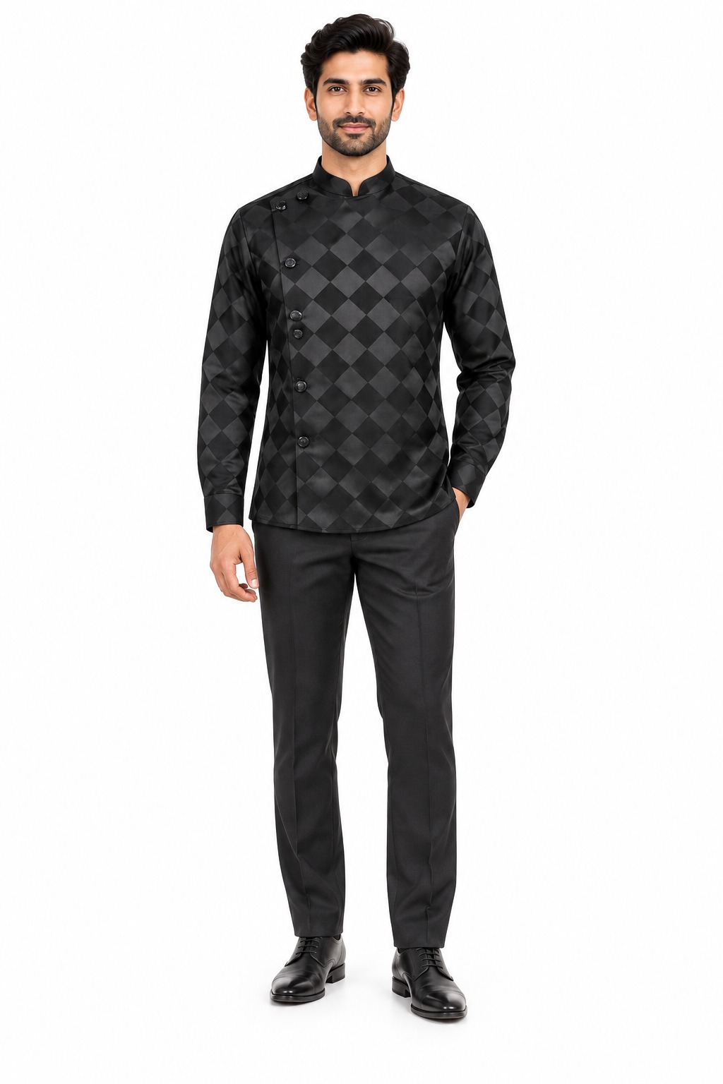 RIVAZ Black Geometric Pattern Men’s Shirt – 57950 – front view